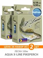 Леска для рыбалки AQUA X-Line Pikeperch (Судак) 100m 0.18mm 3.5kg цвет - светло-голубой 2шт