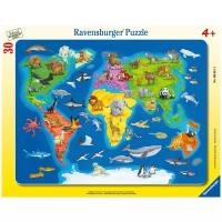 Пазл Ravensburger Карта Мира с животными (06641), 30 дет., 30х38х29 см, разноцветный