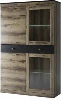 Шкаф с витриной 2V2D1S, JAGGER, цвет Дуб монастырский /Черный
