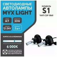 Светодиодные автомобильные лампы, цоколь H7 с напряжением 12/24V MYX Light S1, мощность 36W, чип CSP 1860, температура цвета 6000K, цена за 2шт