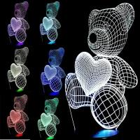 Ночник светильник 3D Мишка с сердцем неоновый детский для мальчика и девочки настольный для сна