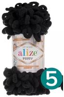 Пряжа с петлями Alize Puffy (Ализе Пуффи): 60 (черный), 100г/9м (100% микрополиэстр) - 5 шт