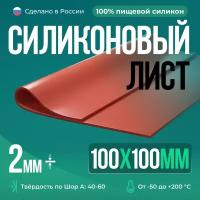 Термостойкая силиконовая резина /100х100х2 мм/ Силикон листовой/ Siliconium/ кирпичный