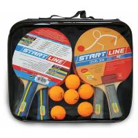 Набор для настольного тенниса START LINE: 4 Ракетки Level 200, 6 Мячей Club Select. Сетка с креплением, упаковано в сумку на молнии с ручкой