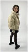 Куртка, демисезон/зима, средней длины, оверсайз, манжеты, карманы, без капюшона, размер M, зеленый