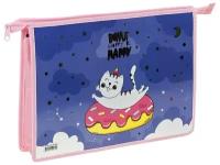 ArtSpace Папка для тетрадей Happy Cat А4, на молнии, ламинированный картон, фольга, синий/розовый