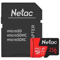 Карта памяти Netac microSDXC 256 ГБ Class 10, V30, A1, UHS-I, R 100 МБ/с, адаптер на SD, 1 шт., черный/красный