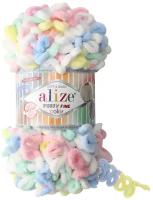 Пряжа Alize Puffy Fine Color (Пуффи Файн Колор) - 1 моток цвет: 5949 Желтый / бирюзовый / розовый / белый / голубой 100% микрополиэстер 100г 14м