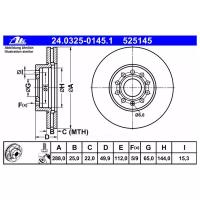 Торм. диск Пер.[288X25] 5 Отв. Ate арт. 24032501451