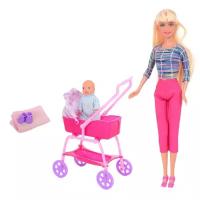 Кукла Defa Lucy Прогулка с коляской 28 см 8358 синий/розовый