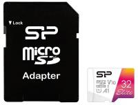 Карта памяти 32Gb - Silicon Power Elite A1 MicroSDHC Class 10 UHS-I U1 SP032GBSTHBV1V20SP с адаптером SD