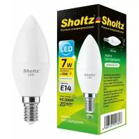 Лампа светодиодная энергосберегающая Sholtz 7Вт 220В C37 E14 4200К пластик(Шольц) LOC4136