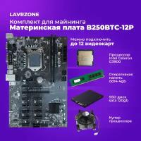 Майнинг комплект LAVRZONE на 12 видеокарт - Материнская плата B250-BTC-GLADIATOR + Процессор Intel Celeron G3900 + ssd 120gb + оперативная память ddr4 + cpu кулер