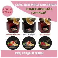 Мостарда соус для Мяса ягодно-пряный на медовом вине ЯрмедоварЪ Набор 3 вкуса по 100 гр. Черная смородина, Красная смородина, Клюква