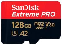 Карта памяти SanDisk Extreme PRO microSDXC 128 ГБ Class 10, V30, A2, UHS Class 3, R/W 170/90 МБ/с, адаптер на SD, 1 шт