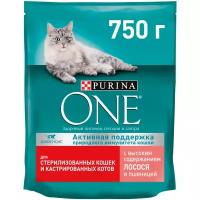 Сухой корм Purina ONE для стерилизованных кошек и котов, с высоким содержанием лосося, 750 г