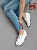 Слипоны натуральная кожа полуботинки на платформе туфли весна женские без шнурков в спортивном стиле Brado A5364-1-white