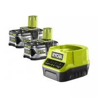 Ryobi ONE+ Li-Ion 2 аккумулятора 5.0Aч + зарядное устройство RC18120, RC18120-250 5133003364