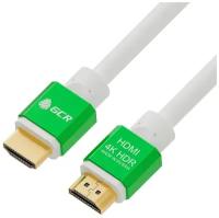 GCR Кабель 1.0m HDMI 2.0, белый, AL корпус зеленый, HDR 4:2:2, Ultra HD, 4K 60 fps 60Hz/5K*30Hz, 3D, AUDIO, 18.0 Гбит/с, 28/28 AWG, 3 X экран