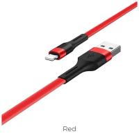 Кабель USB - Apple 8 pin HOCO X34 Surpass, 1.0м, плоский, 2.4A, силикон, цвет красный