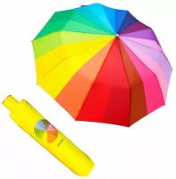 DINIYA зонт женский радуга, 3 сложения, суперавтомат, полиэстер, купол 104 см. 2770 (Желтый)