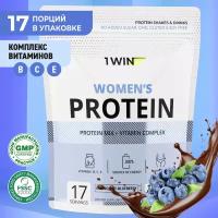 Протеин сывороточный женский 1WIN, protein порошок с витаминами, для красоты и спорта, вкус Шоколад-голубика, 17 порций, 425 г