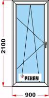 Балконная дверь из профиля рехау BLITZ (2100 x 900) 60, с поворотно-откидной створкой, 2 стекла, левое открывание