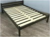 Кровать двуспальная Классика лакированная из массива сосны с основанием 200х140 см (габариты 210х150), цвет венге