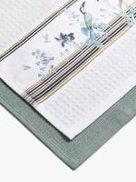 Комплект кухонных полотенец Linens Silvia, 40x60см, белый/зеленый