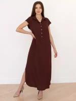 Женское летнее платье Леонора, вискоза 100%, штапель Премиум-качество. Цвет шоколад. Размер 48. Текстильный край
