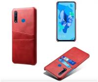 Чехол панель-накладка MyPads для Huawei P30 Pro из качественной импортной кожи с визитницей с отделением для банковских карт мужской женский красный