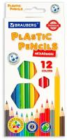Карандаши цветные пластиковые Brauberg Premium, 12 цветов, шестигранные, грифель мягкий 3 мм