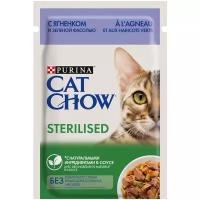 Влажный корм для стерилизованных кошек и кастрированных котов CAT CHOW с ягненком и зелёной фасолью (кусочки в соусе)