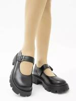 Туфли женские с ремешком лолита на толстой подошве каблуке школьные для девочек мери джейн подарок YESANTA D3316-11-black