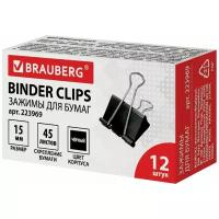 BRAUBERG Зажимы для бумаг, 224469/223969, 15 мм