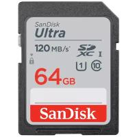 Карта памяти SanDisk Ultra SDXC Class 10 UHS-I 64 GB, чтение: 120 MB/s, запись: 10 MB/s