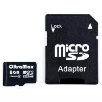 Карта памяти OltraMax microSDHC 8 ГБ Class 4, адаптер на SD