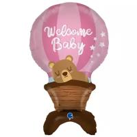 Воздушный шар фольгированный Grabo фигурный, Мишка на воздушном шаре, Welcome baby, 97 см