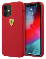 Ferrari для iPhone 12 mini (5.4) чехол On- track Liquid silicone Strap & metal logo Hard Red