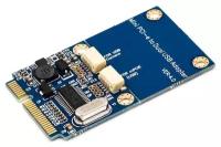 Адаптер GSMIN DP53 Mini PCI-E на 2x USB переходник, преобразователь (2 кабеля USB в комплекте) (Синий)