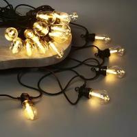 Winter Deco Гирлянда из лампочек Edison Party Lights 10 м, 20 ламп, теплые белые LED, черный ПВХ, соединяемая, IP44 ECO-020-E-BCWW-A