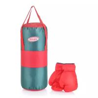 Набор для бокса Belon груша 50 см х 20 см с перчатками, красный зеленый, ткань 