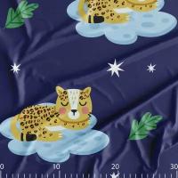 Ткань для шитья атлас с дизайнерским принтом Спящий тигрёнок, купон 100х150 см, плотность 165 г. м2