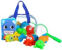 Крошка Я Набор игрушек для игры в ванне «Морское приключение», книжка, рыбалка, 4 игрушки ПВХ, в сумке