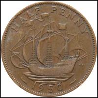 Старая монета Великобритании 1/2 пенни 1950 года