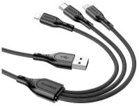 Кабель Универсальный / RELIABLE QUALITY CABLE micro USB+ Type-C + IP / UNIVERSAL / 2A / силиконовый / Black