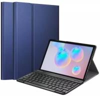 Клавиатура с чехлом MyPads для Samsung Galaxy Tab S5e 10.5 SM-T720 / T725 съёмная беспроводная Bluetooth-клавиатура синяя кожаная + гарантия + ру