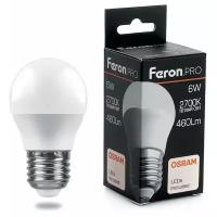 Лампа светодиодная LED 6вт Е27 теплый матовый шар Feron.PRO OSRAM