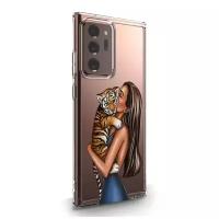 Прозрачный силиконовый чехол MustHaveCase для Samsung Galaxy Note 20 Ultra Девушка с тигренком для Самсунг Галакси Ноут 20 Ультра Противоударный