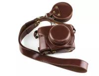Защитный чехол-сумка-футляр MyPads для фотоаппарата Olympus Pen E-PL9 противоударный усиленный легкий из качественной кожи темно-коричневый